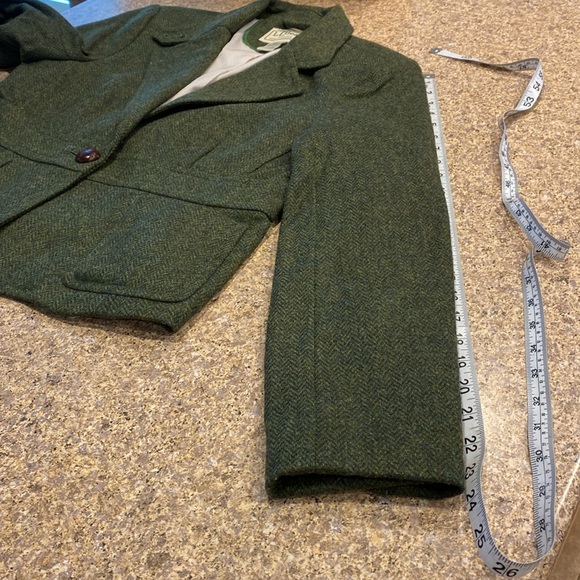 L.L. Bean Wool Blazer Jacket Green Herringbone Vintage 12 Petite - Picture 5 of 17